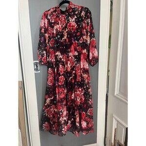 Torrid size 1 floral chiffon mock neck midi dress sheer
